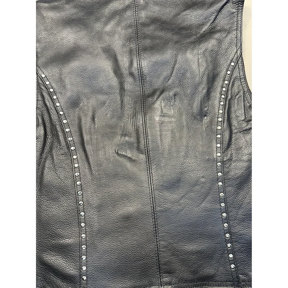 TackField Mens or Women's Black Leather Motorcycle Vest Studded Zip Front Bike M